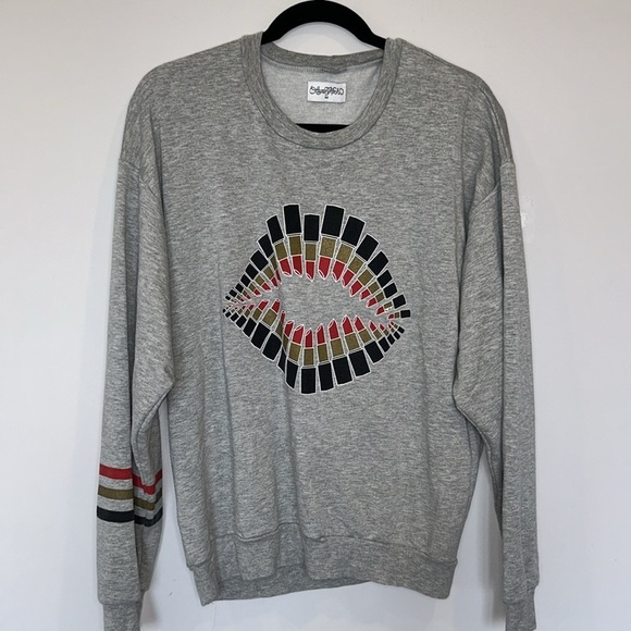 Lauren Moshi Lipstick Ring Lips Oversized Sweatshirt Grey - Picture 4 of 9